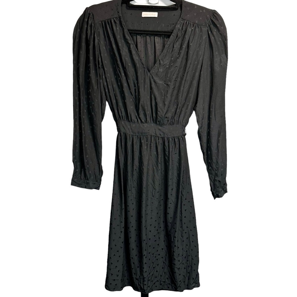 Rebecca Taylor‎ Black Silk Jacquard Heart Print Tie Waist Dress